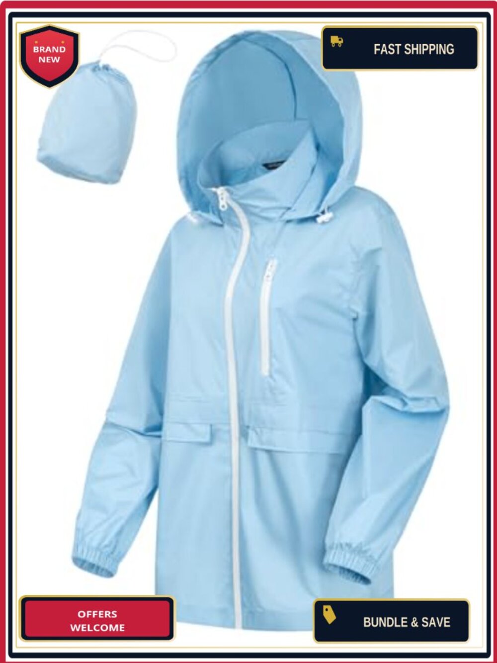 Waterproof Rain Jacket with Hood Lightweight Packable Windbreaker Women's